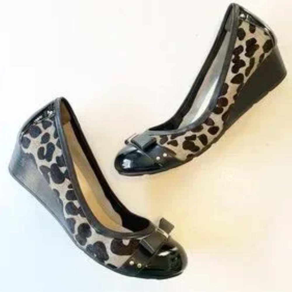 Cole Haan Nike Air Monica Leopard Calf Hair Wedge Shoes -size 8.5